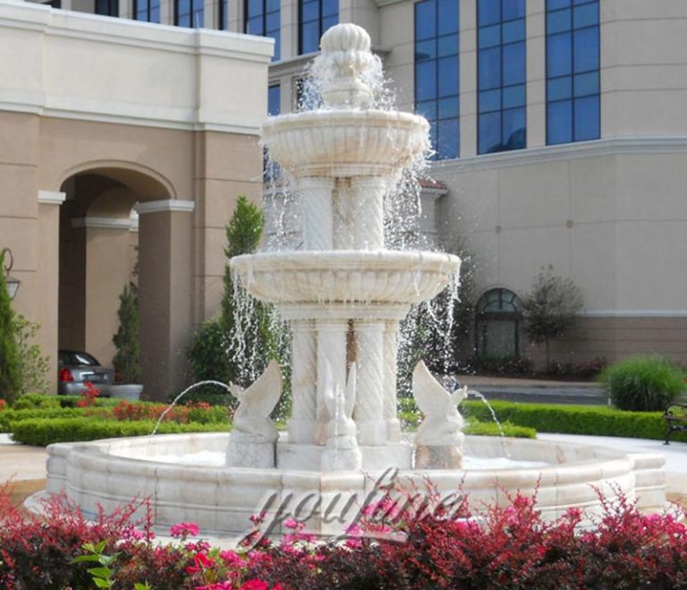 Large outdoor white marble water stone bird bath fountain with column