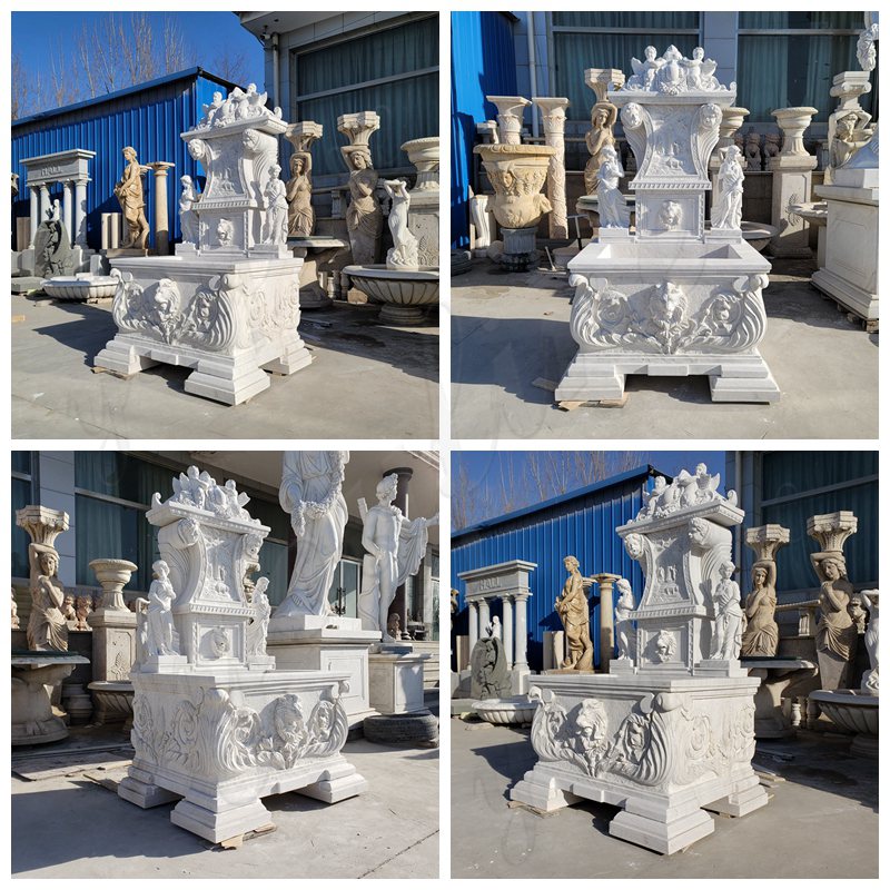 White Hand Carved Marble Garden Wall Fountain for Sale (2)