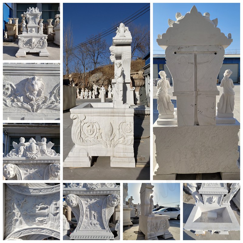 White Hand Carved Marble Garden Wall Fountain for Sale (3)